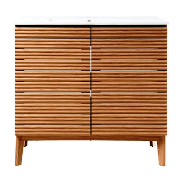 Calandre Thin Linear Slat Modern Farmhouse 2-Shelf Bath Vanity Cabinet Only (Sink Basin not Included)